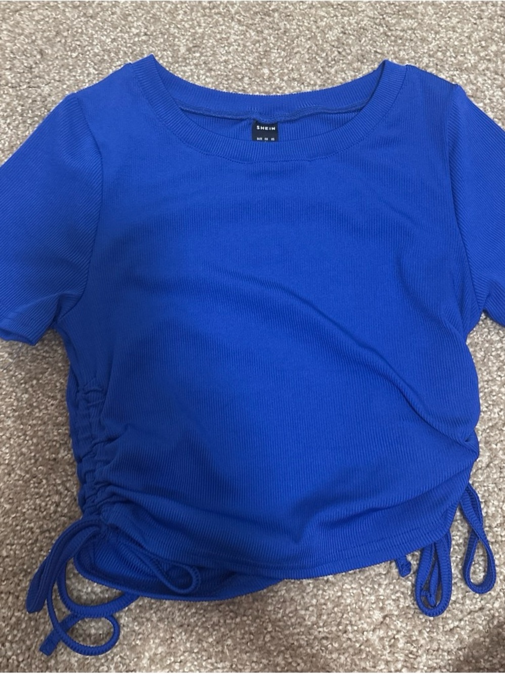 SHEIN Cobalt Blue Side-Tie Cropped Ribbed Top